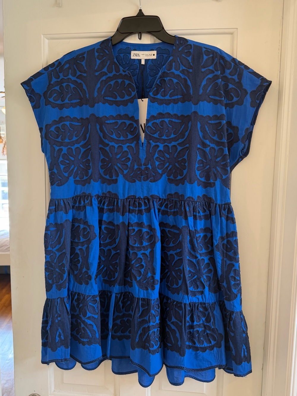 Zara Blue & Navy Embroidered Short Sleeve Tunic Dress NWT Medium